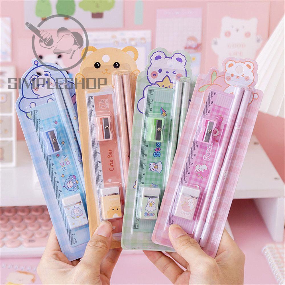 Set 5 dụng cụ học tập gồm tẩy bút chì thước và đồ chuốt mới dễ thương quà tặng dành cho học sinh
