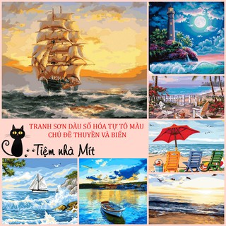 Tranh Sơn Dầu Số Hóa Tự Tô Màu Tiệm Nhà Mít Chủ Đề Thuyền Và Biển Các Mẫu Đẹp Nhất, Căng Khung Sẵn Kèm Sơn Bóng