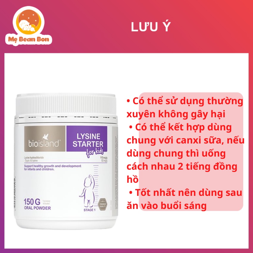 Bột tăng chiều cao Bioisland Lysine Starter For Kids 150g Úc  giúp hấp thụ canxi phát triển chiều cao thể trạng cho bé