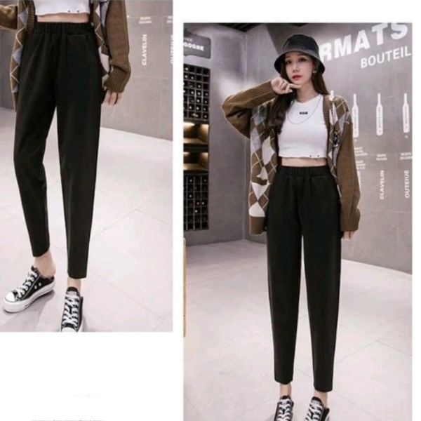 Quần nữ dạ ly gấu chất dạ chéo cạp chun cao quần baggy  dạ nữ ly ở gấu tạo kiểu