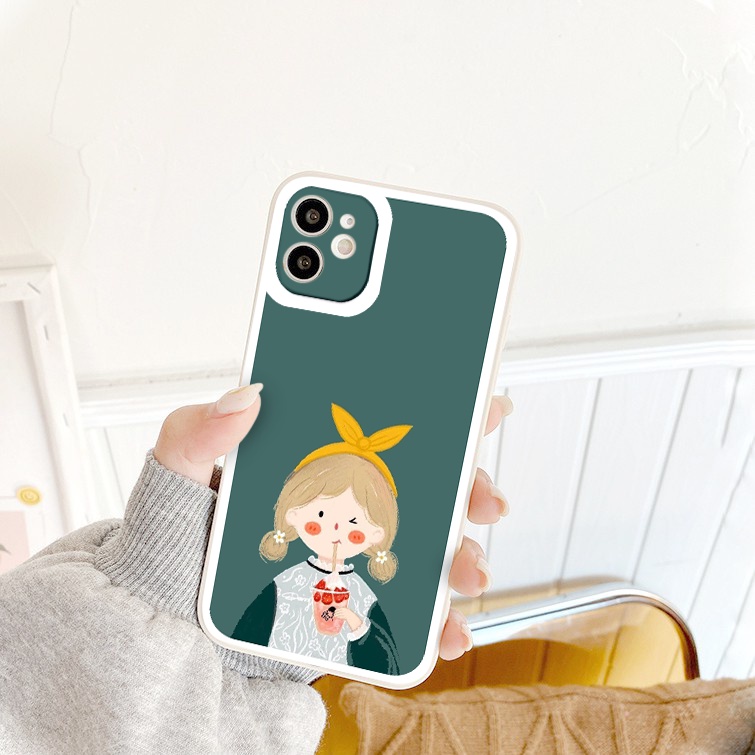 Ốp iphone - Ốp lưng iphone cạnh vuông cặp đôi kem dâu dành cho ip 6 đến 14promax - ng242