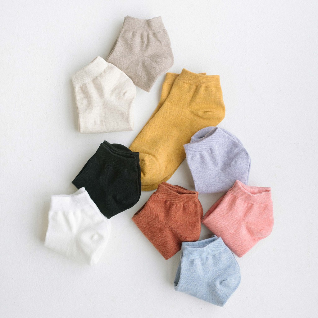 KOREA MINI SOCKS - Tất vớ thấp cổ unisex trơn màu đơn giản, nhập khẩu Hàn Quốc