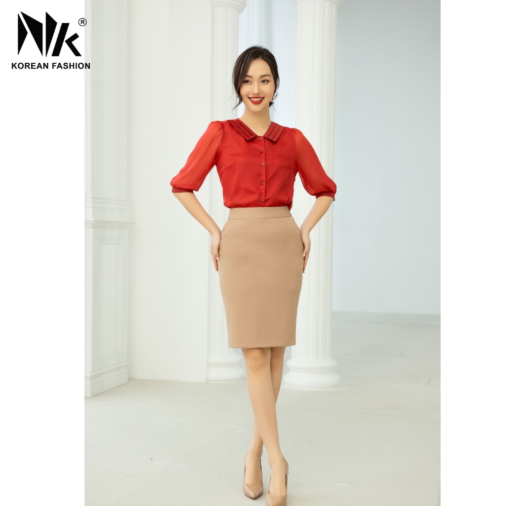 Áo Sơ Mi Nữ Công Sở NK FASHION Cổ Xếp Lá Tơ Lụa Cao Cấp Nhập Hàn, Vải Mềm Mịn, Co Giãn Nhẹ NKSM2101012