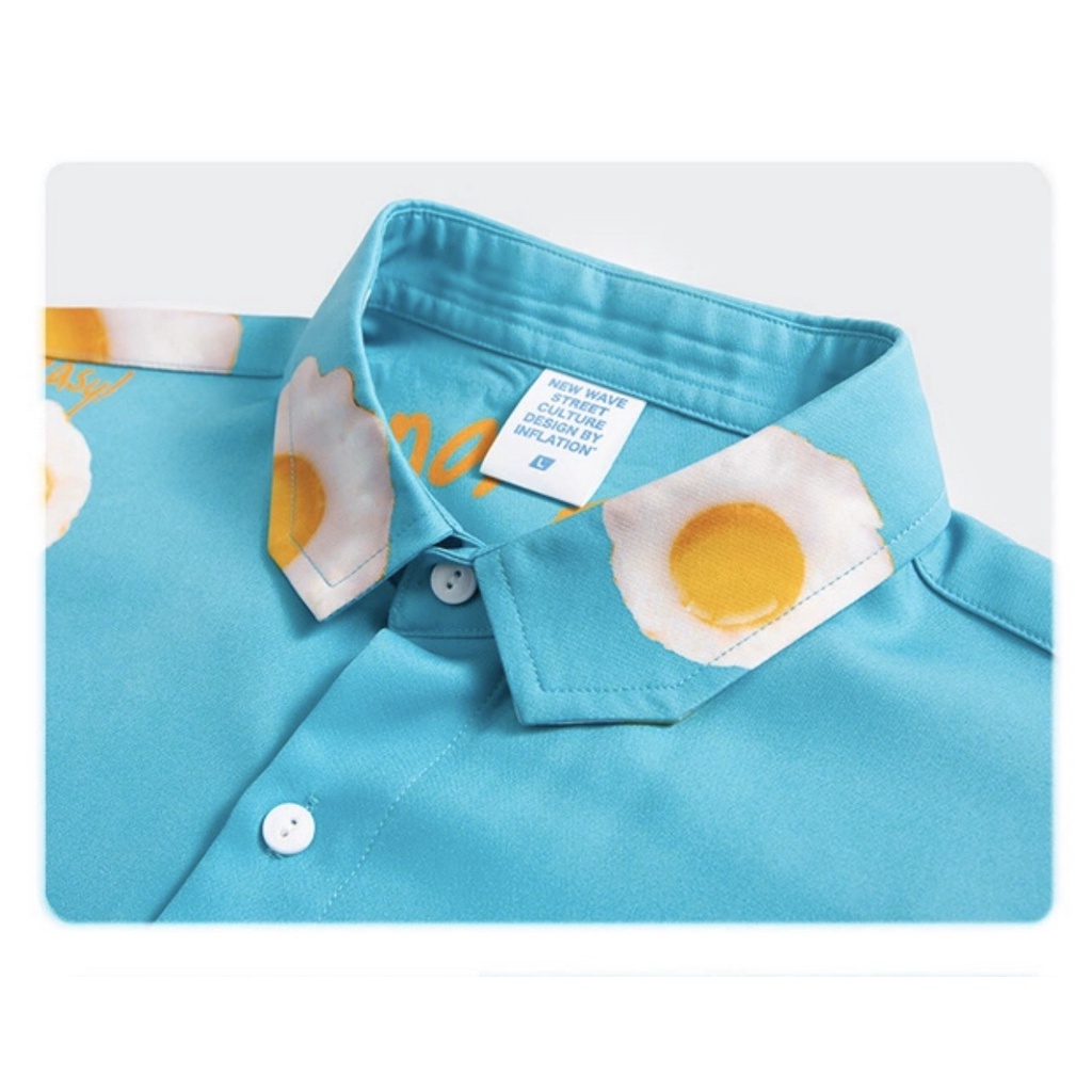 Áo sơ mi họa tiết MEANSTORE nam nữ tay lỡ Oversize form rộng ulzzang cổ pizama không nhăn dáng suông - Xanh mint foood