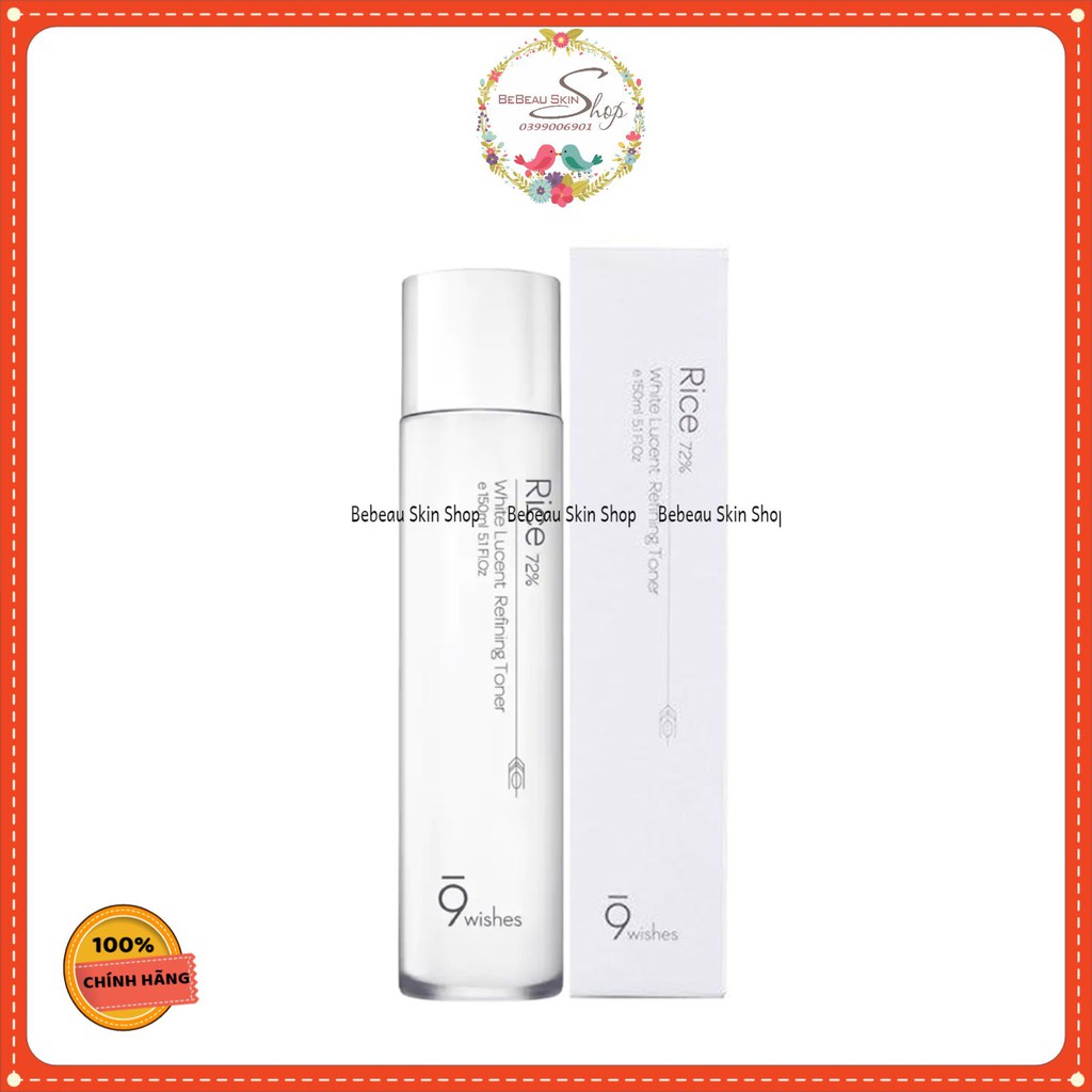 9wishes - Nước Hoa Hồng Gạo 9 wishes Rice 72% White Lucent Refining Toner 150ml (IP04)