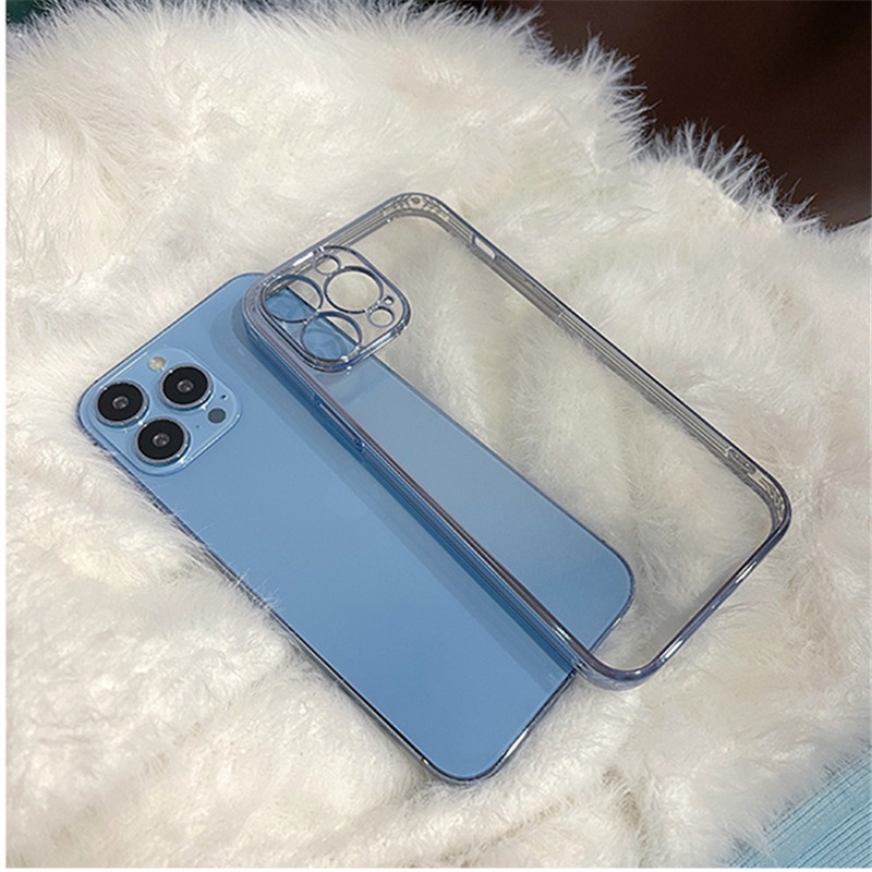 for Ốp Điện Thoại TPU Silicon Trong Suốt Viền Vuông Mạ Màu Chống Sốc Cho compatible for iPhone 13 11 12 Pro Mini Max XR X Xs 6 7 8 Plus SE