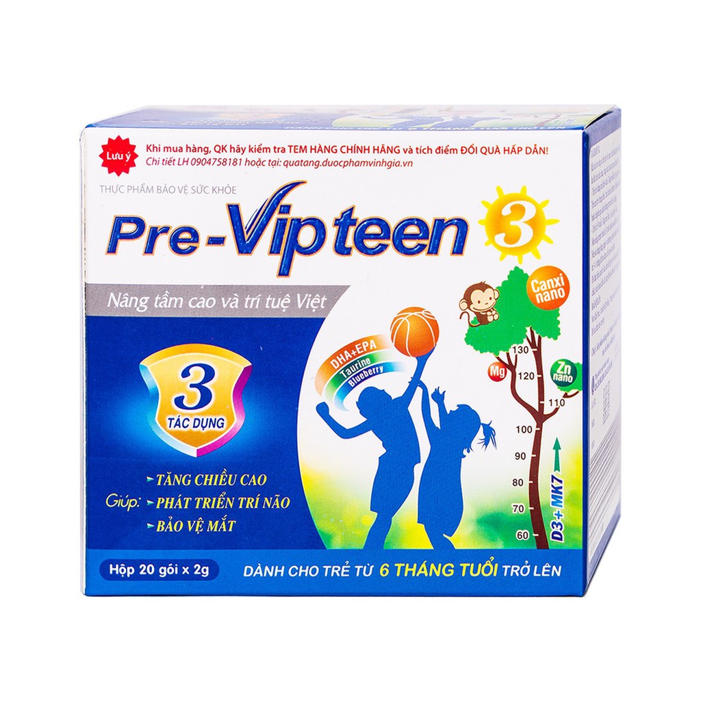 Pre-Vipteen 3 - Hỗ trợ phát triển chiều cao, trí não cho trẻ (Hộp 20 gói)