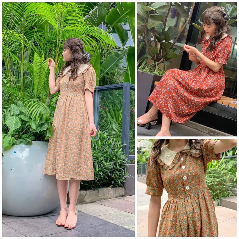 Váy Hoa Nhí Cổ Bèo Vintage [ BÁN SỈ ] 🌺 Đầm Hoa Nhí Dáng Dài One Boutique