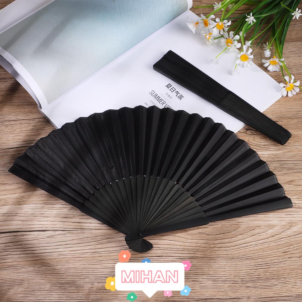 Quạt Gập Cầm Tay Bằng Lụa Màu Đen MIHAN1 8.27&quot;(21cm) Trang Trí Nhà Cửa/Tiệc