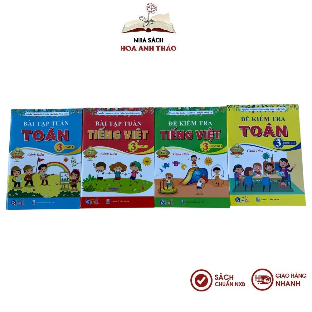 Sách - Combo Bài Tập Tuần và Đề Kiểm Tra Toán - Tiếng Việt Lớp 3 - Học Kì 1 - Cánh Diều (4 cuốn)