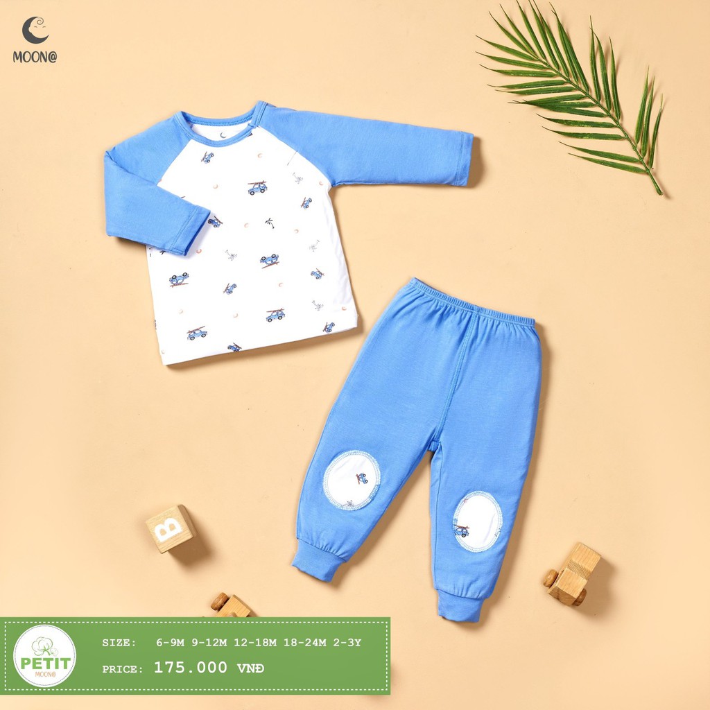 [CHÍNH HÃNG] Bộ quần áo dài tay raglan petit trẻ em phối họa tiết độc đáo Moon