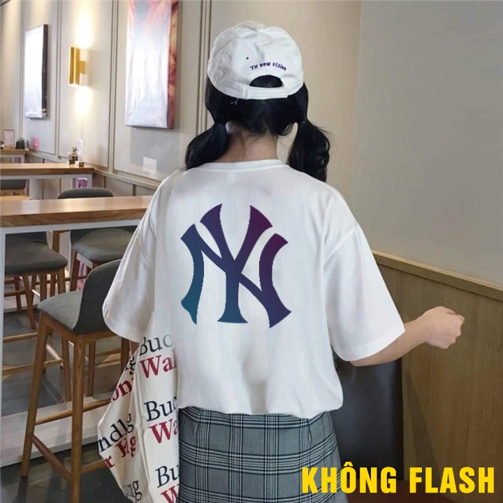Áo thun tay lỡ form rộng nam nữ NY Phản Quang Đa Sắc dáng unisex tee phông basic oversize 2 màu trắng đen siêu đẹp