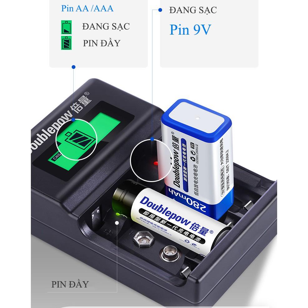 Sạc Pin Đa Năng AA/AAA/9V Tự Ngắt Doublepow DP-UK95 Kèm Pin Sạc Dung Cao cho Micro Không Dây, Đồ Chơi Điện Tử