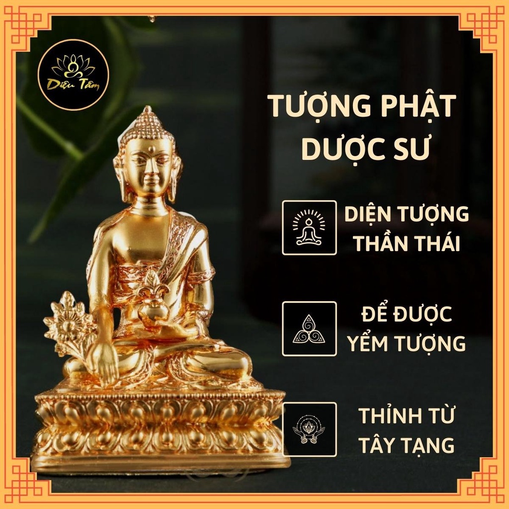 Tượng phật dược sư mật tông màu vàng 8cm Diệu Tâm