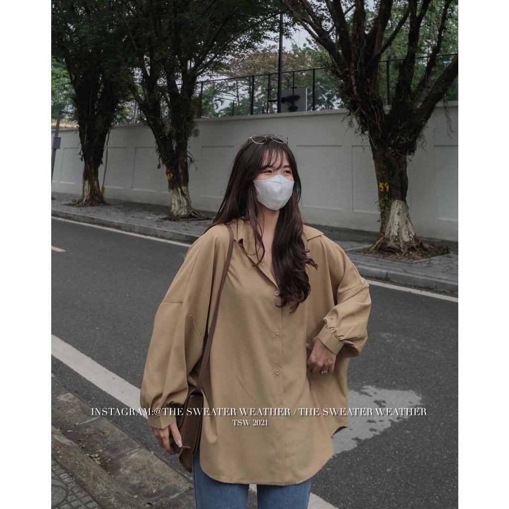[Ảnh thật/Sẵn] Áo sơ mi lụa mềm form rộng oversize túi ngực vạt bầu ulzzang
