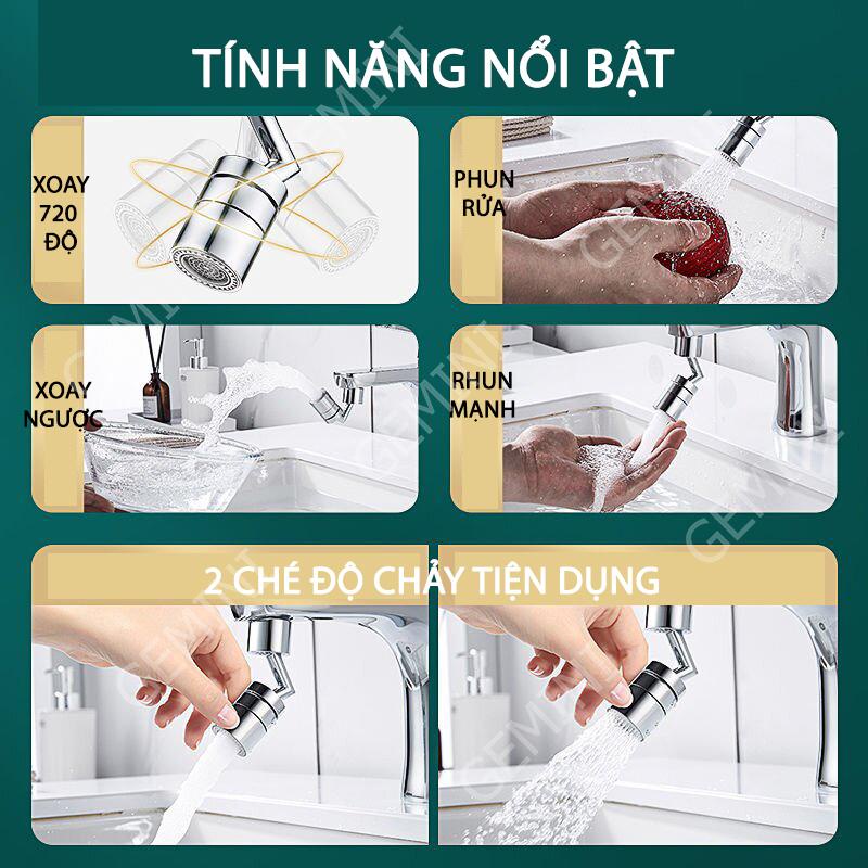 Đầu nối vòi nước lắp chậu thông minh xoay 720 độ rửa bát chén lavabo 2 chế độ nước chảy mã V3 Gemini Shop
