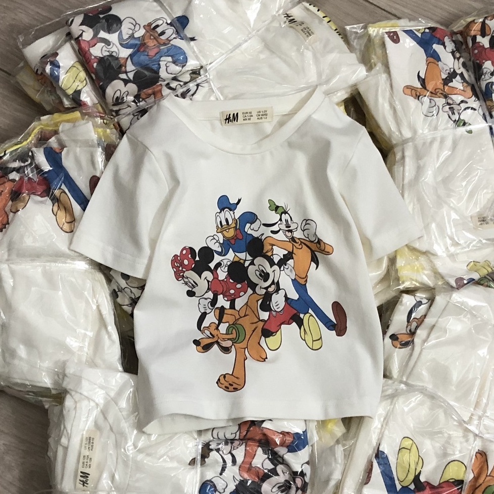 SALE -  [Rẻ Vô Địch] Áo thun cộc tay bé trai - Set 2 áo cộc tay Hm Mickey vàng chất cotton cho bé trai size 2-10t