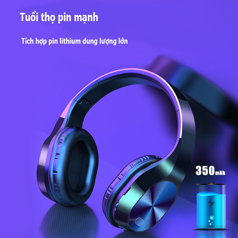 Tai nghe bluetooth T5 tai nghe có thể gập lại tai nghe trầm có thể giảm tiếng ồn, hỗ trợ chèn thẻ TF