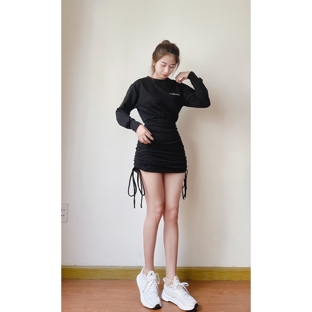 Đầm nhún hông dây rút thêu chữ 4YOUNG FASHION D537