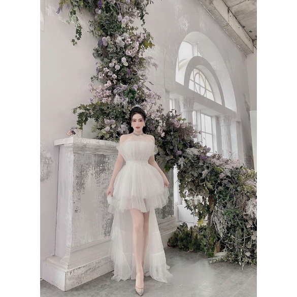 Đầm váy dạ hội đuôi tôm cúp tầng kết hạt đính đá