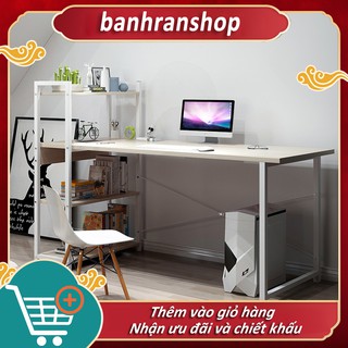 Bàn học bàn làm việc bàn văn phòng liền kệ sách 100cm chân bàn màu trắng chắc chắn lắp ráp dễ dàng - FU94