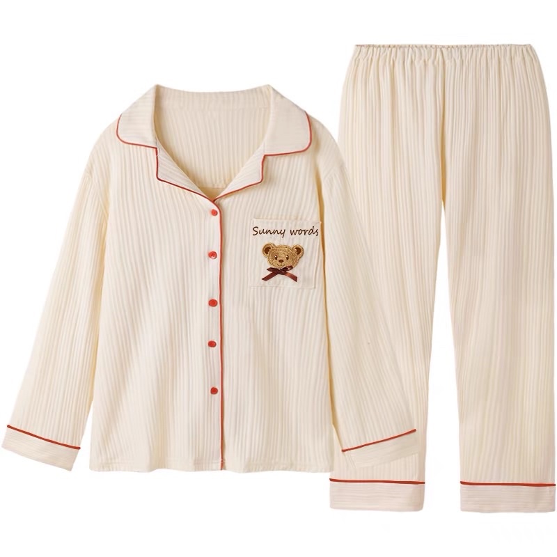 Đồ ngủ nữ mặc nhà viền đỏ tay dài chất thun cotton siêu mát | BigBuy360 - bigbuy360.vn