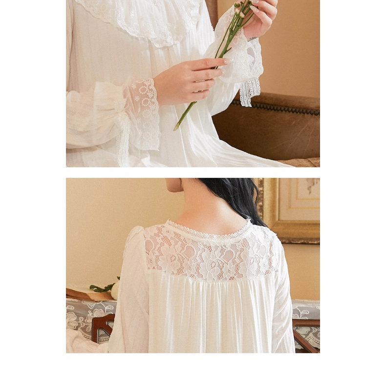 Đầm Ngủ Cotton Tay Dài Dáng Rộng Phong Cách Công Chúa Cổ Điển Thời Trang Xuân Thu Dành Cho Nữ 2021