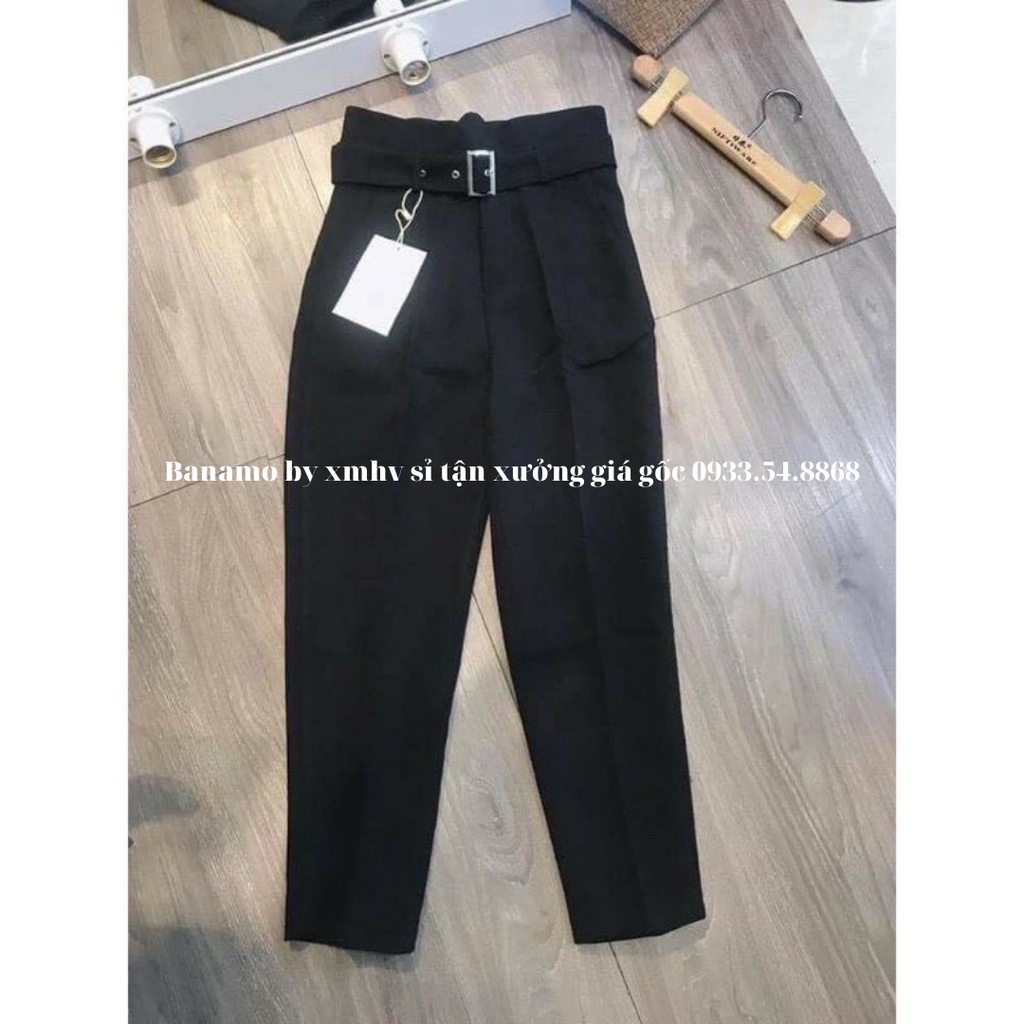 Quần bagyy nữ cạp xẻ cao tôn dáng chất đẹp thời trang Banamo Fashion bagyy xẻ cạp kèm đai 8336