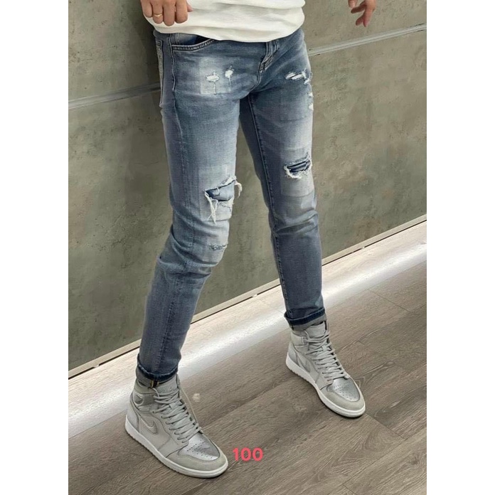 Quần jeans nam thiết kế vảy sơn phối hợp rách gối được nhiều bạn ưa chuộng , quần jean cao cấp nam S26
