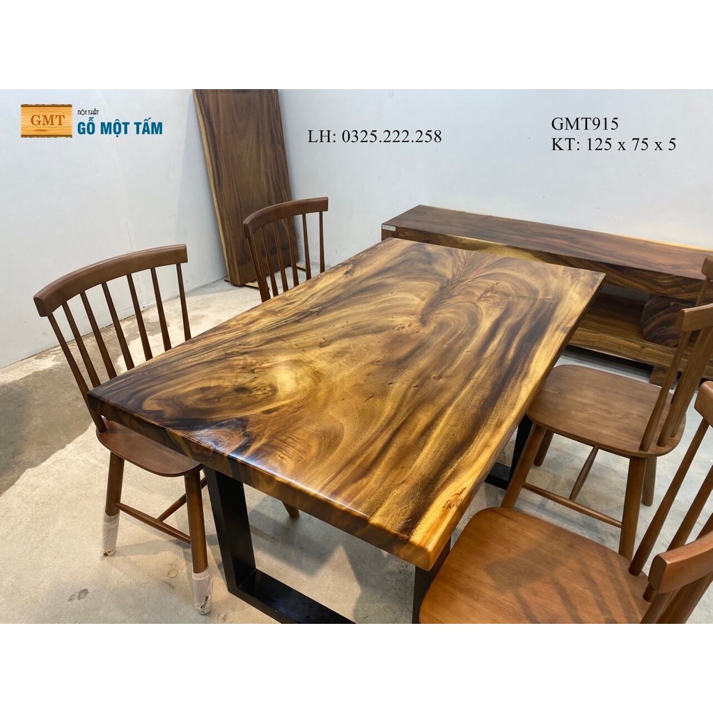 Bàn Ăn Gỗ Me Tây, Bàn Cafe Gỗ Me Tây, Bàn Làm Việc Gỗ Me Tây Dài 1,25m Rộng 75cm Dày 5cm