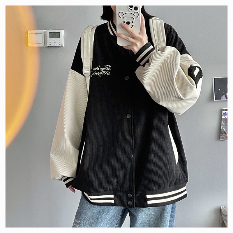 Áo Bomber Nhung Gân Phối Tay