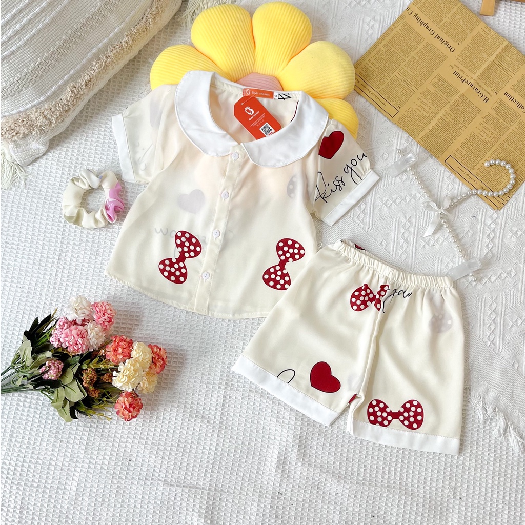 Bộ Đồ Ngủ Pijama Áo Cộc Quần Đùi Từ Chất Lụa Mango Kiểu Tay Bồng Dành Cho Bé Gái - BPN42