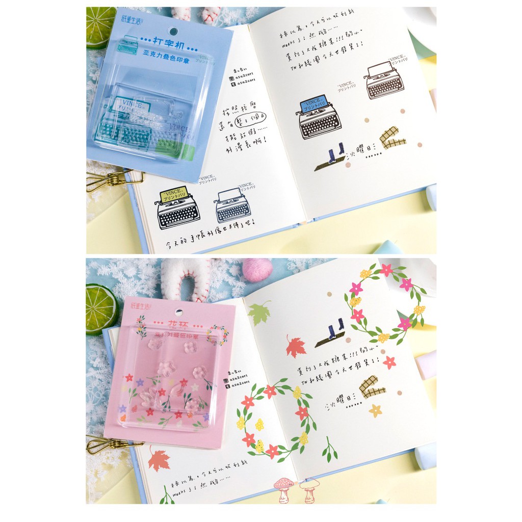 Set Con dấu trong suốt clear stamp Kèm Cán Dấu acrylic 5x7cm