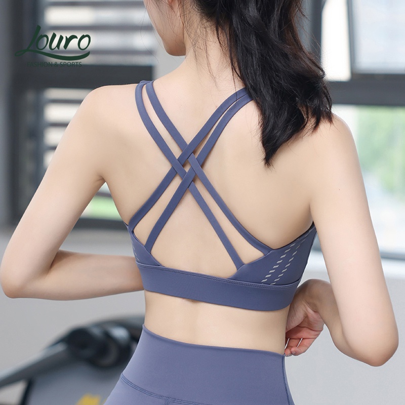 Áo ngực thể thao nữ Louro BL86, kiểu áo bra dây chéo tập gym, yoga giúp nâng ngực, chống sốc, có sẵn đệm mút