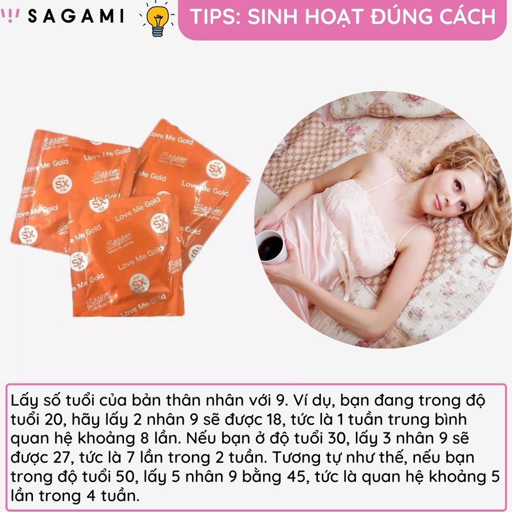 Bao cao su Sagami Love Me Gold trơn truyền thống 10 bao/hộp cao su nguyên chất kéo dài thời gian chống tuột