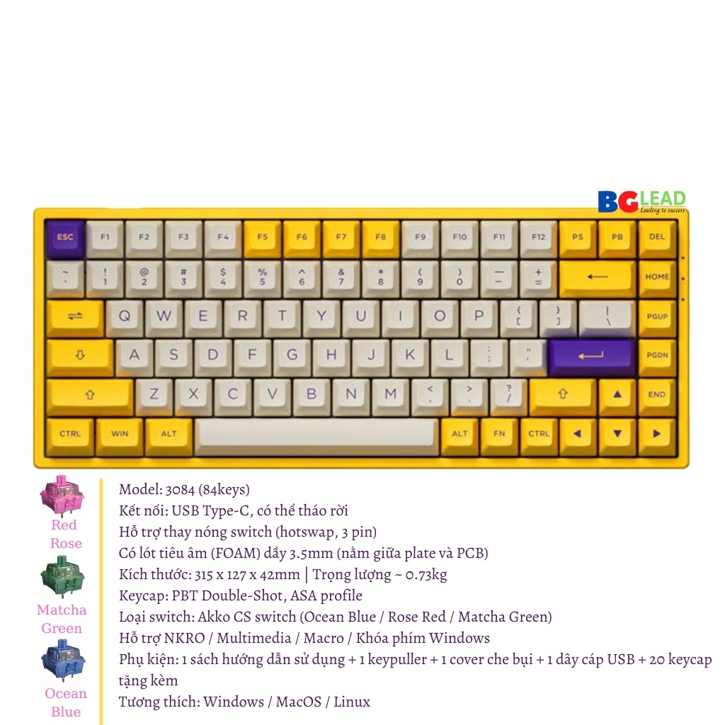 [Chính hãng] Bàn phím cơ AKKO 3084|3098 v2 ASA - Los Angeles (AKKO CS switch|Hotswap|Foam tiêu âm) - Mai Hoàng phân phối