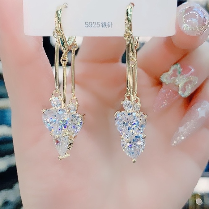 Khuyên Tai Tua Rua Dáng Dài Đính Đá zircon Siêu Lấp Lánh Thời Trang Nhật Hàn Mới 2022