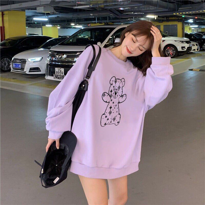 Áo Sweater Nỉ Bông Hình Gấu Hot Hit, Áo Thu Đông Ulzzang Unisex Form Rộng