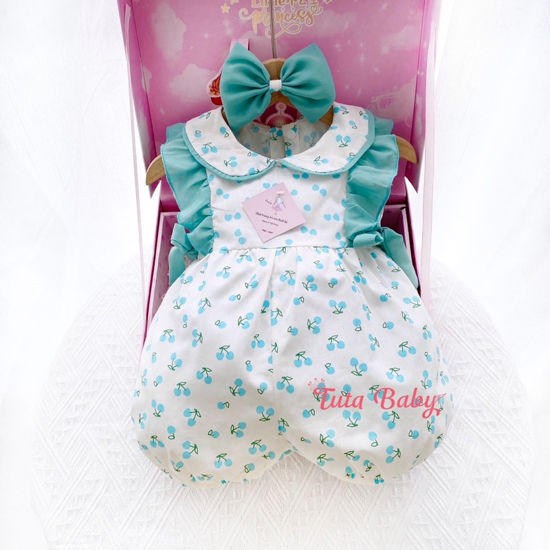Body Cho Bé Gái Thiết Kế Quả Cherry Xanh Kèm Turban Xinh Xắn FREESHIP Body Cho Bé Sơ Sinh
