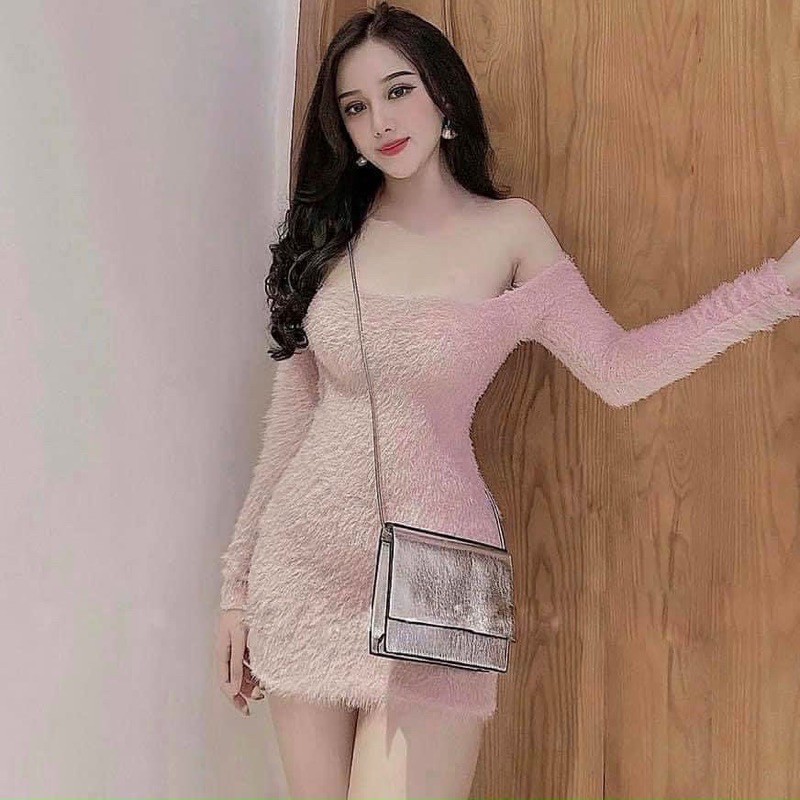 Đầm lông trễ vai tay dài freesize dưới 51kg - hình thật Carotshop | BigBuy360 - bigbuy360.vn