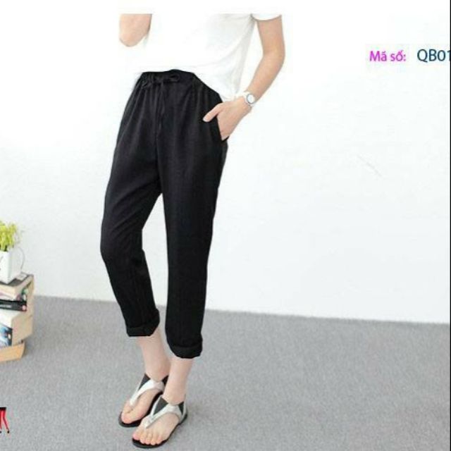 Quần baggy dây rút cạp chun vải đũi