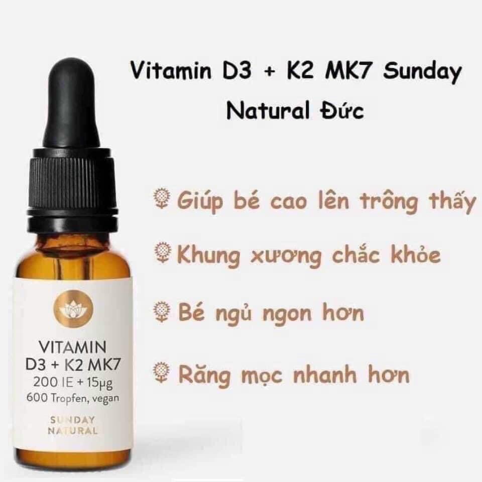 Vitamin tăng chiều cao D3 + K2 MK7 Sunday Natural 200 IE Đức