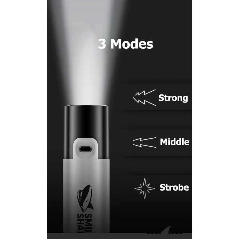 Đèn pin LED mini SMILING SHARK SD1006 ánh sáng mạnh sạc USB tiện lợi khi du lịch ngoài trời