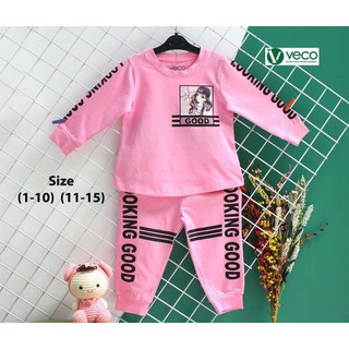 Bộ tay dài bé gái 28 đến 35kg, chất liệu cotton 100% siêu mềm mịn co dãn 4 chiều cực đáng yeu