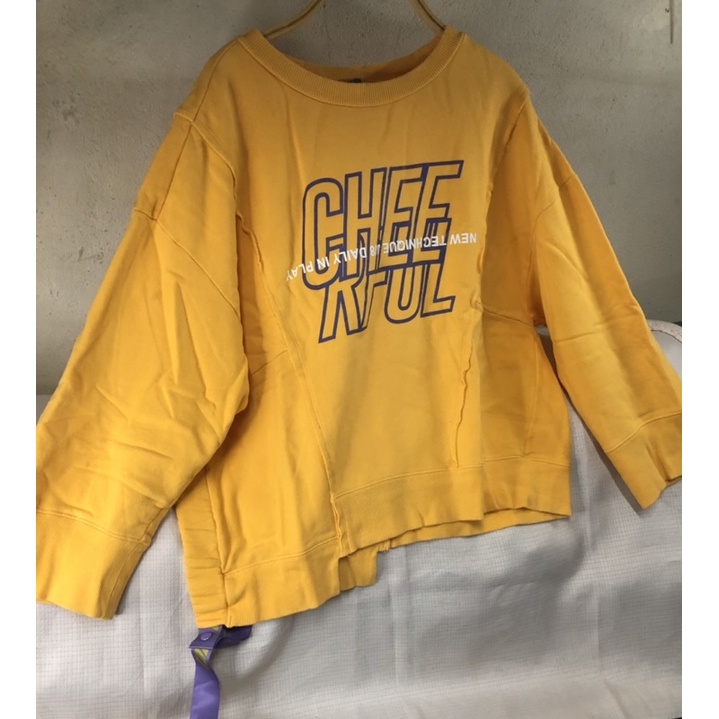 [Ảnh thật]AS460 Áo sweater kiểu cách dáng croptop  vàng hàng 2hand