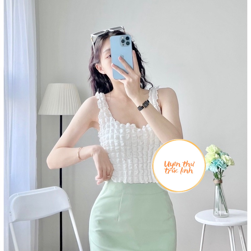 Áo croptop chất xốp phồng siêu đẹp, áo ba lỗ croptop hàng đẹp_ uyên thư trúc linh