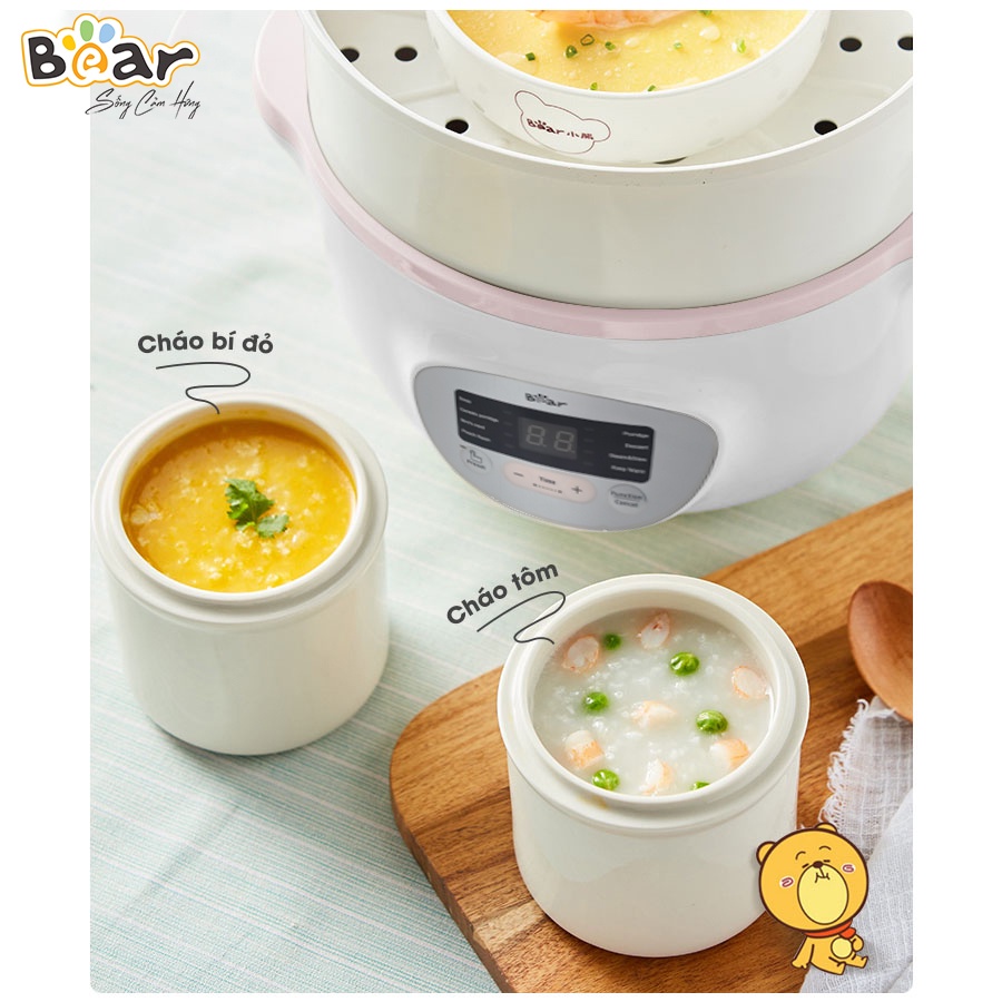 Combo Nồi Nấu Chậm 1,6L Bear SUBE002 + Máy Xay Ăn Dặm 0,3L Bear B03V2 nấu cháo, chưng yến tiện dụng