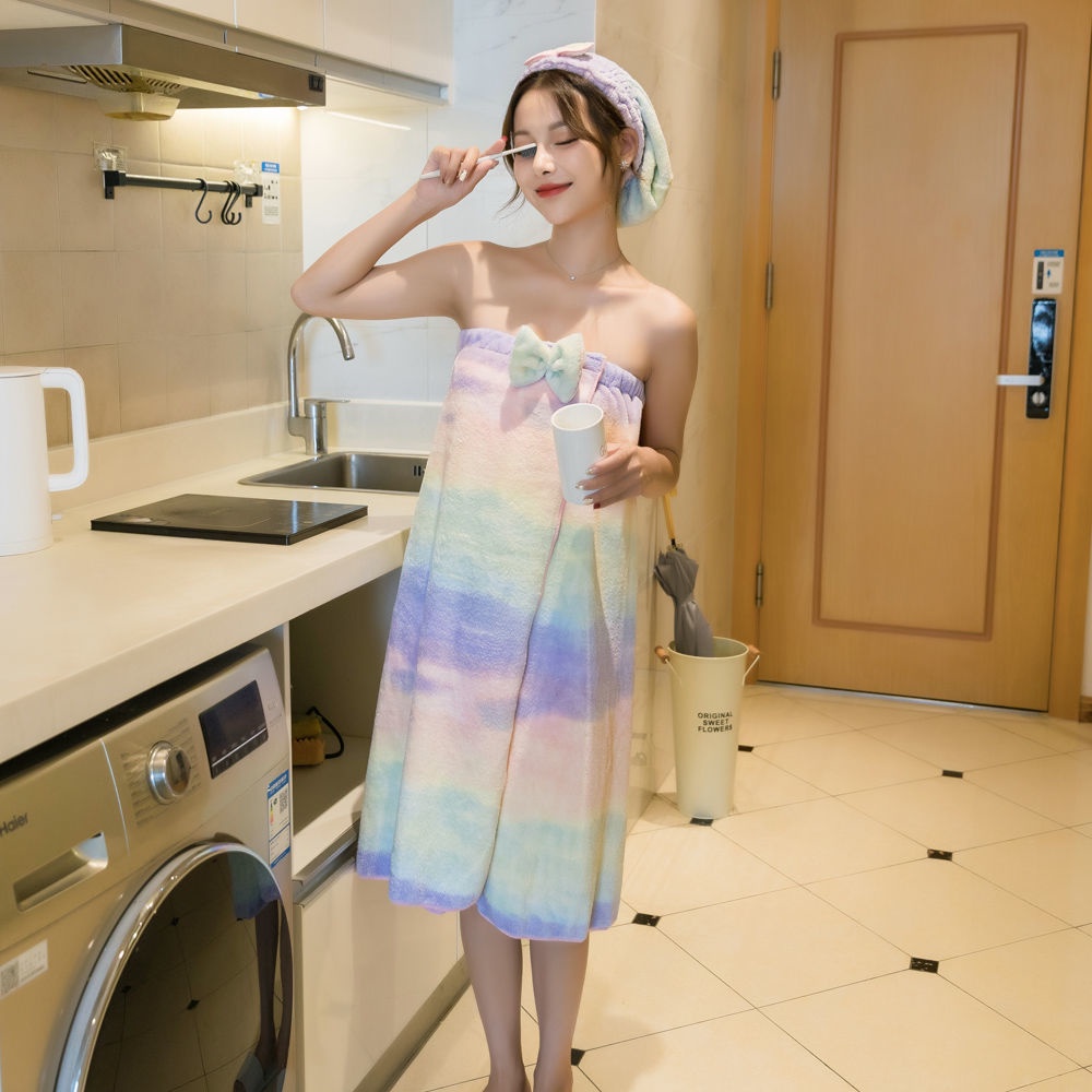 Khăn Tắm Dạng Váy Quấn Ngực Bằng Cotton Siêu Thấm Hút Không Xơ Vải Dễ Thương Phong Cách Hàn Quốc Cho Nữ Sinh