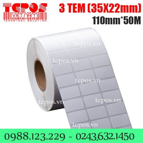 Giấy in tem mã vạch 3 tem (35x22)mmx50m