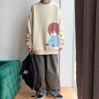 Áo Thun Tay Dài Cổ Tròn In Họa Tiết Hoạt Hình Phong Cách Mỹ Thời Trang Xuân Thu Cho Nam